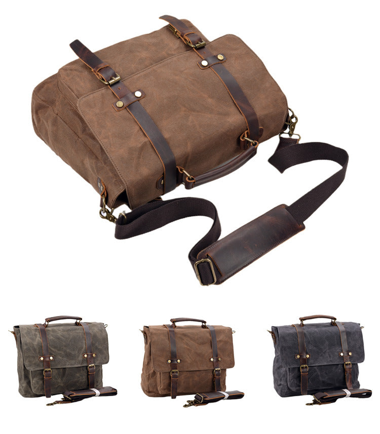 Mens Leather Messenger Bag 15.6 Inch Waterproof Laptop Briefcase