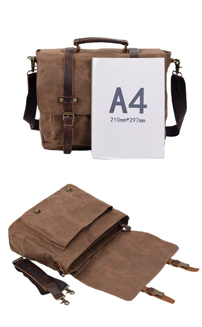 Mens Leather Messenger Bag 15.6 Inch Waterproof Laptop Briefcase