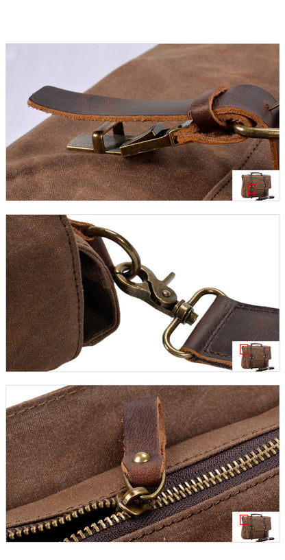 Mens Leather Messenger Bag 15.6 Inch Waterproof Laptop Briefcase