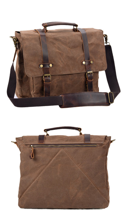 Mens Leather Messenger Bag 15.6 Inch Waterproof Laptop Briefcase