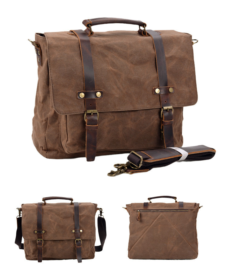 Mens Leather Messenger Bag 15.6 Inch Waterproof Laptop Briefcase