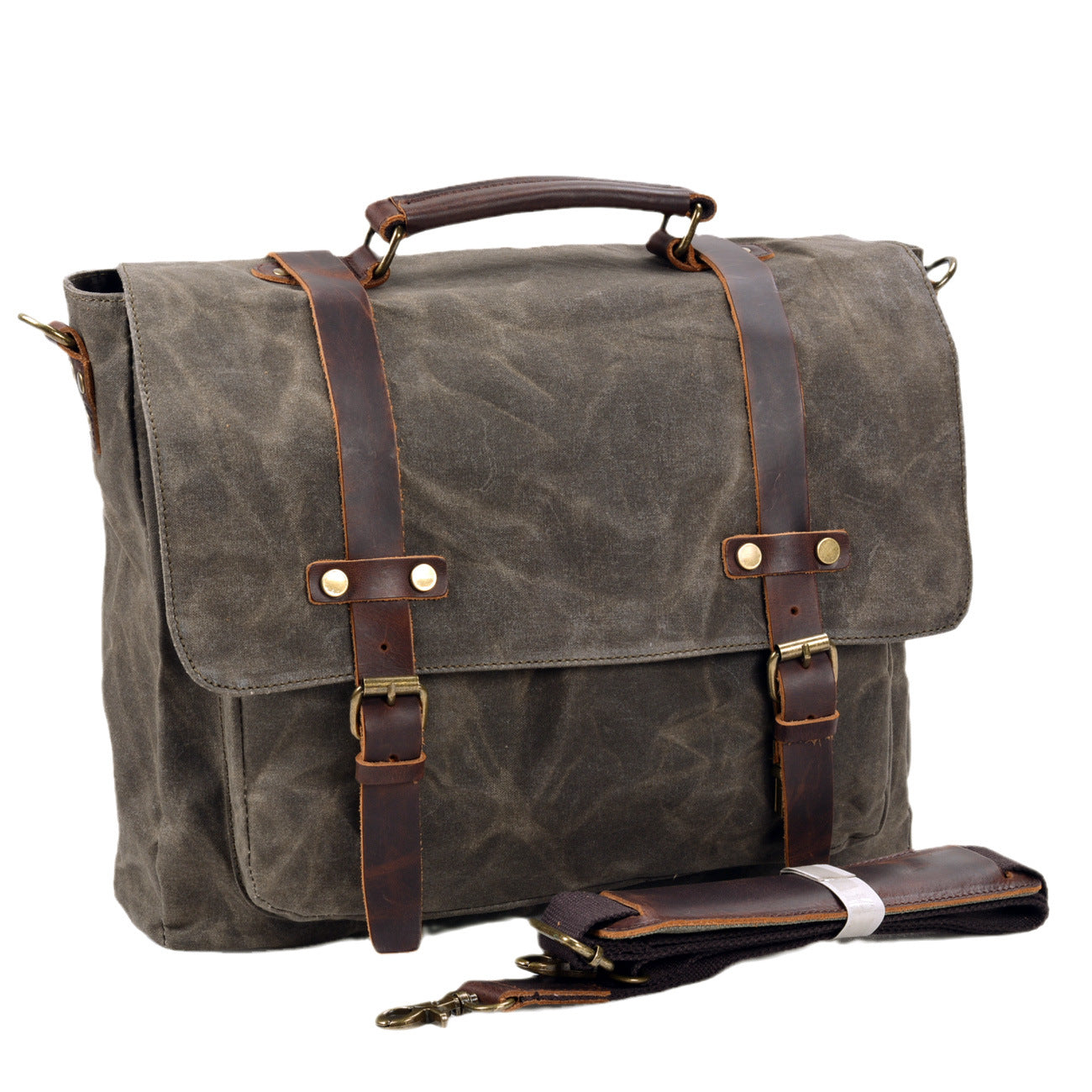 Mens Leather Messenger Bag 15.6 Inch Waterproof Laptop Briefcase