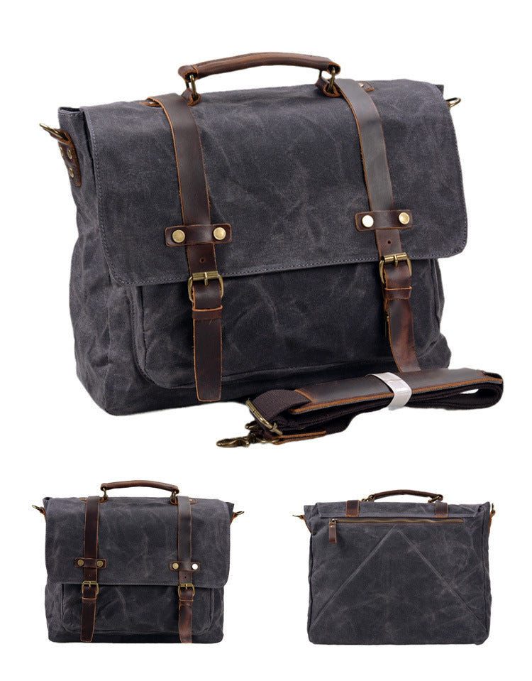 Mens Leather Messenger Bag 15.6 Inch Waterproof Laptop Briefcase