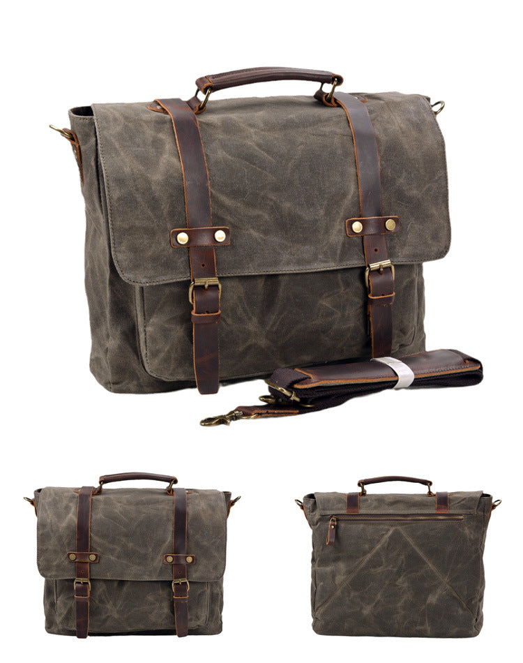 Mens Leather Messenger Bag 15.6 Inch Waterproof Laptop Briefcase