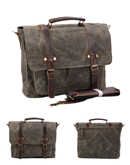 Mens Leather Messenger Bag 15.6 Inch Waterproof Laptop Briefcase