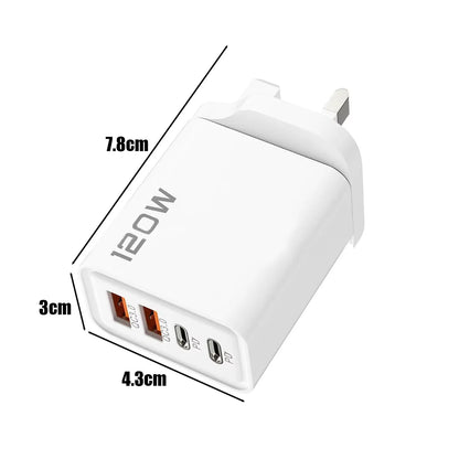120W 4-Port USB-C Fast Charger – iPhone, Samsung, Xiaomi, Huawei