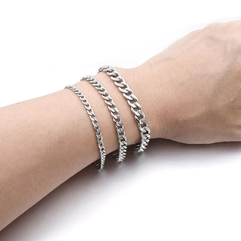 Fashion Stainless Steel Curb Cuban Chain Bracelet – Unisex Jewelry for Men & Women, Couple Wrist Gift