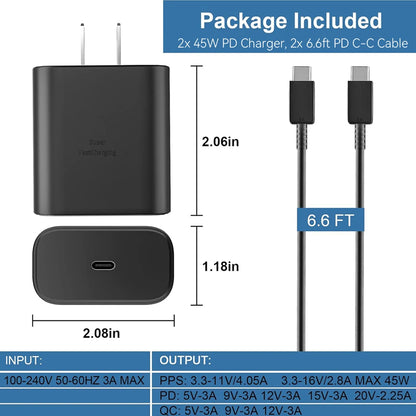 45W USB-C Fast Charger & Data Cable | Samsung Galaxy S25/S24/S23/S22 Ultra, Note 20