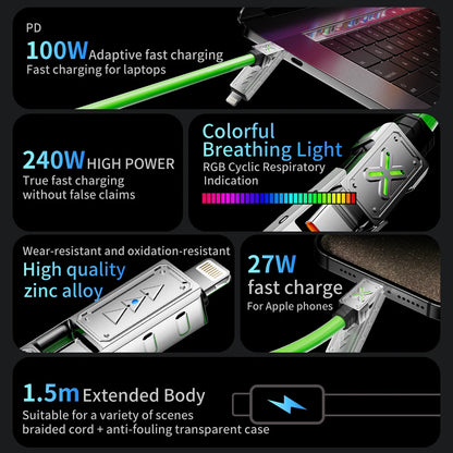 240W 4-in-1 USB-C Fast Charging Cable – iPhone, Samsung, Xiaomi