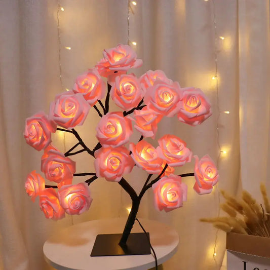 24 LED Rose Tree Night Light – USB Table Lamp for Home, Bedroom, Wedding & Holiday Decor