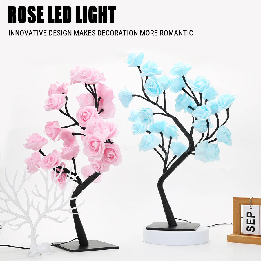 24 LED Rose Tree Night Light – USB Table Lamp for Home, Bedroom, Wedding & Holiday Decor