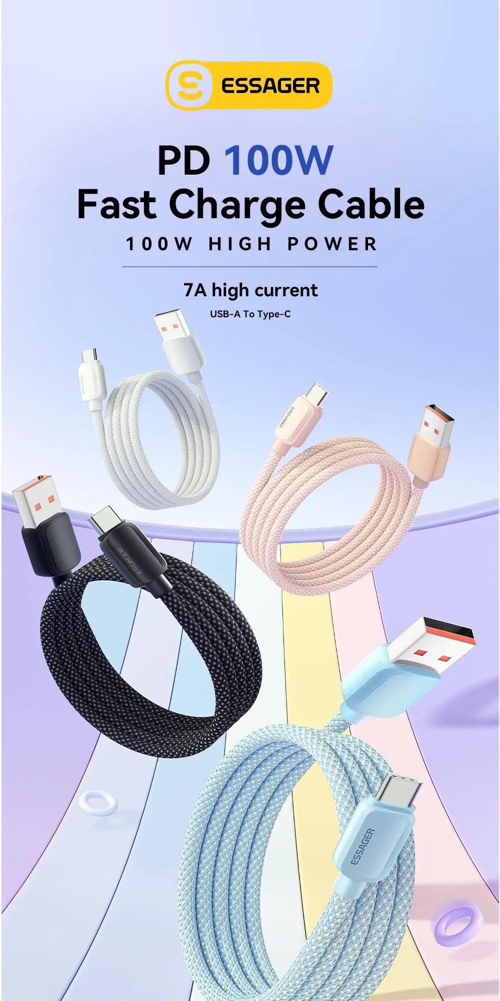 Essager 100W USB-C Cable – Huawei Honor, Xiaomi, OnePlus, Samsung