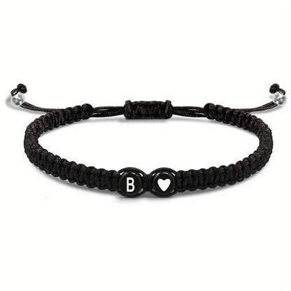 26 Letters Initial Heart Bracelet – Handmade Adjustable A-Z Name Braided Friendship Jewelry for Women & Men