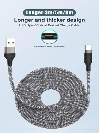6A Nylon USB-C Fast Charging Cable – Samsung, Huawei, Xiaomi (1–8M)