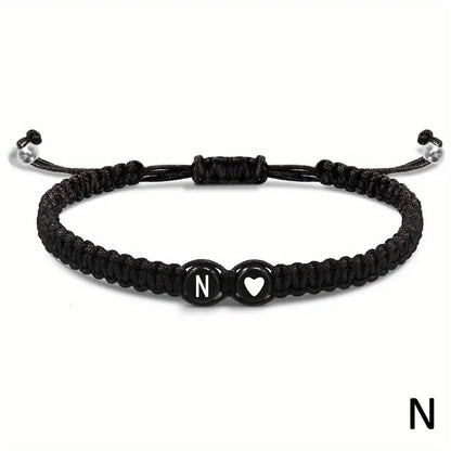 26 Letters Initial Heart Bracelet – Handmade Adjustable A-Z Name Braided Friendship Jewelry for Women & Men