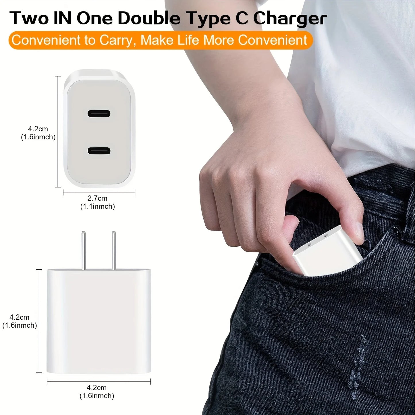 2-Pack 40W PD Dual-Port Charger – iPhone 15 & iPad Pro, 10FT USB-C Cable