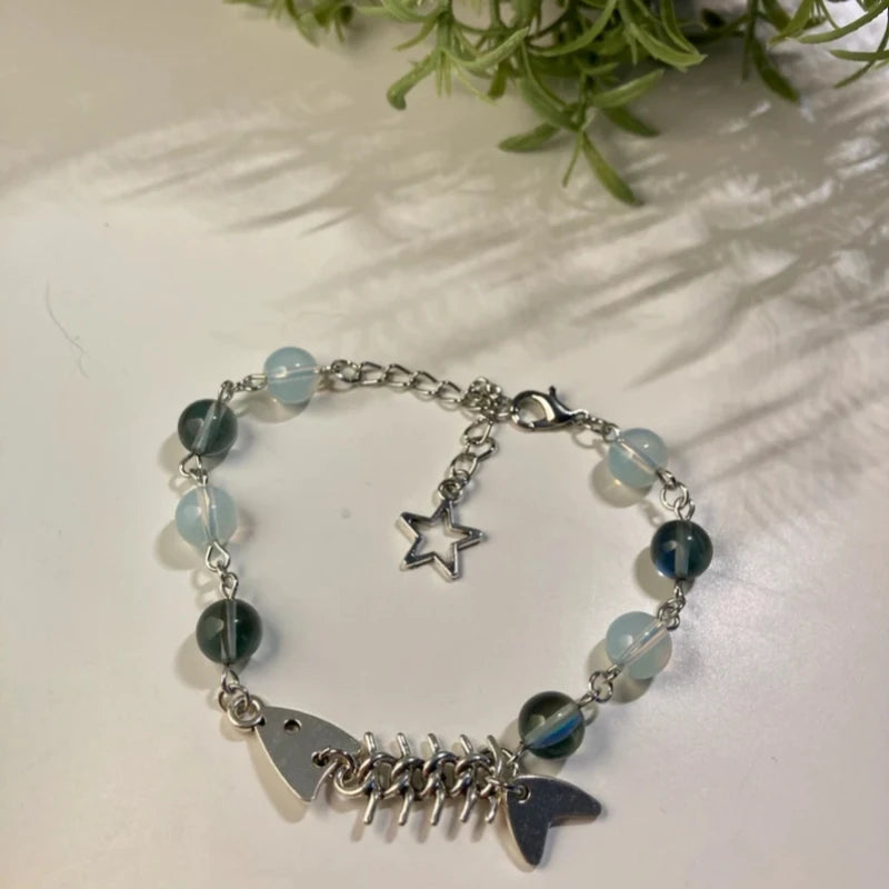 Fishbone Beads Bracelet – Cute Minimalist Star & Bead Jewelry, Unique Sealife Gift for Women