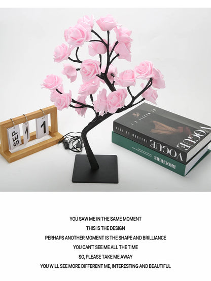 24 LED Rose Tree Night Light – USB Table Lamp for Home, Bedroom, Wedding & Holiday Decor
