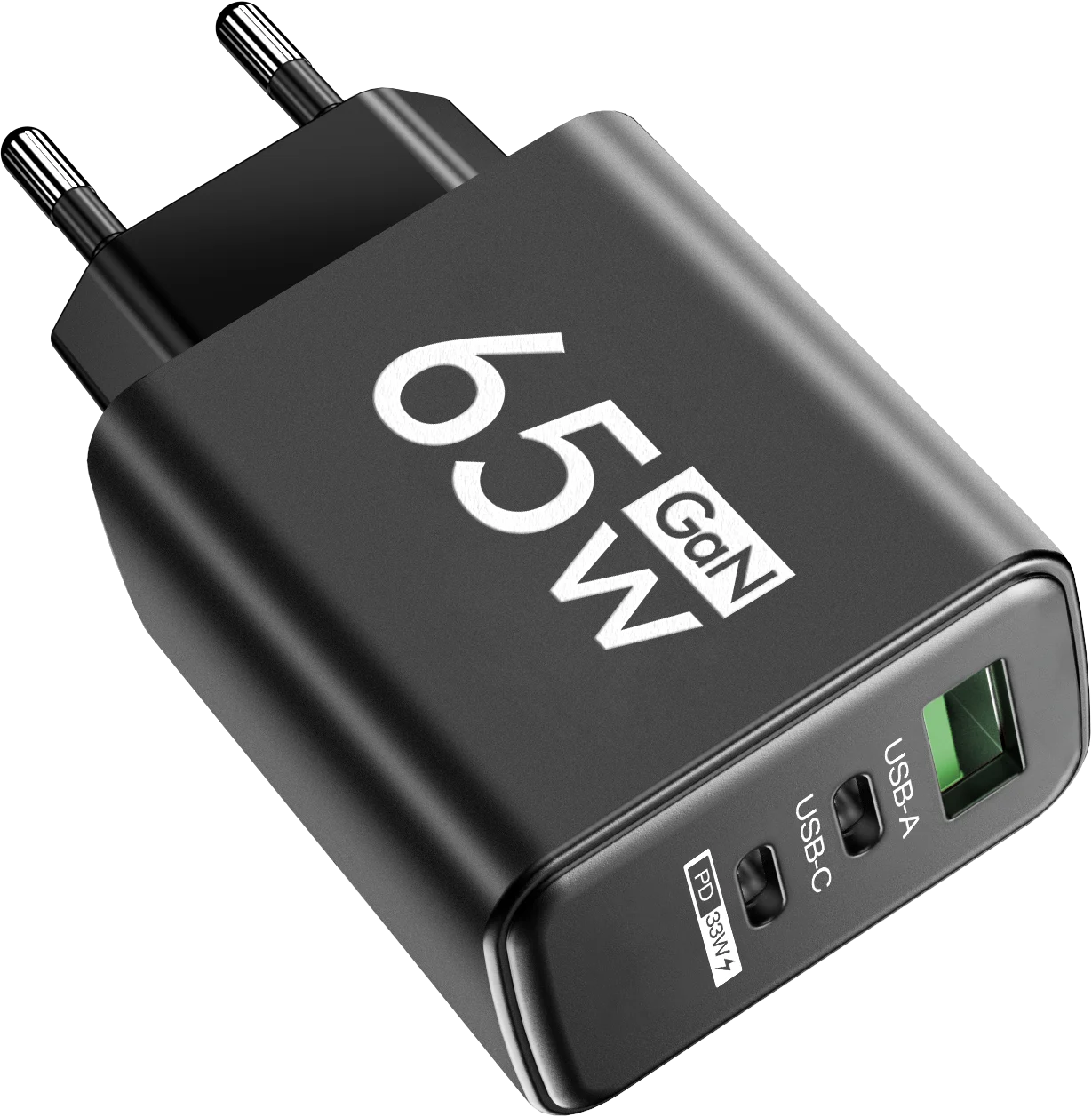 65W PD USB-C GaN Charger – iPhone 15/14, Samsung, Xiaomi, 3-Port Fast Charger