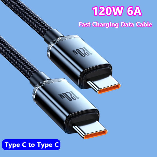 120W 6A USB-C to USB-C Fast Charger – Samsung, Xiaomi, Huawei, MacBook, iPad