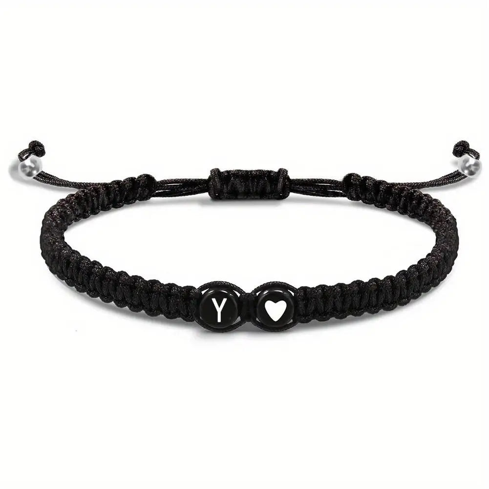 26 Letters Initial Heart Bracelet – Handmade Adjustable A-Z Name Braided Friendship Jewelry for Women & Men