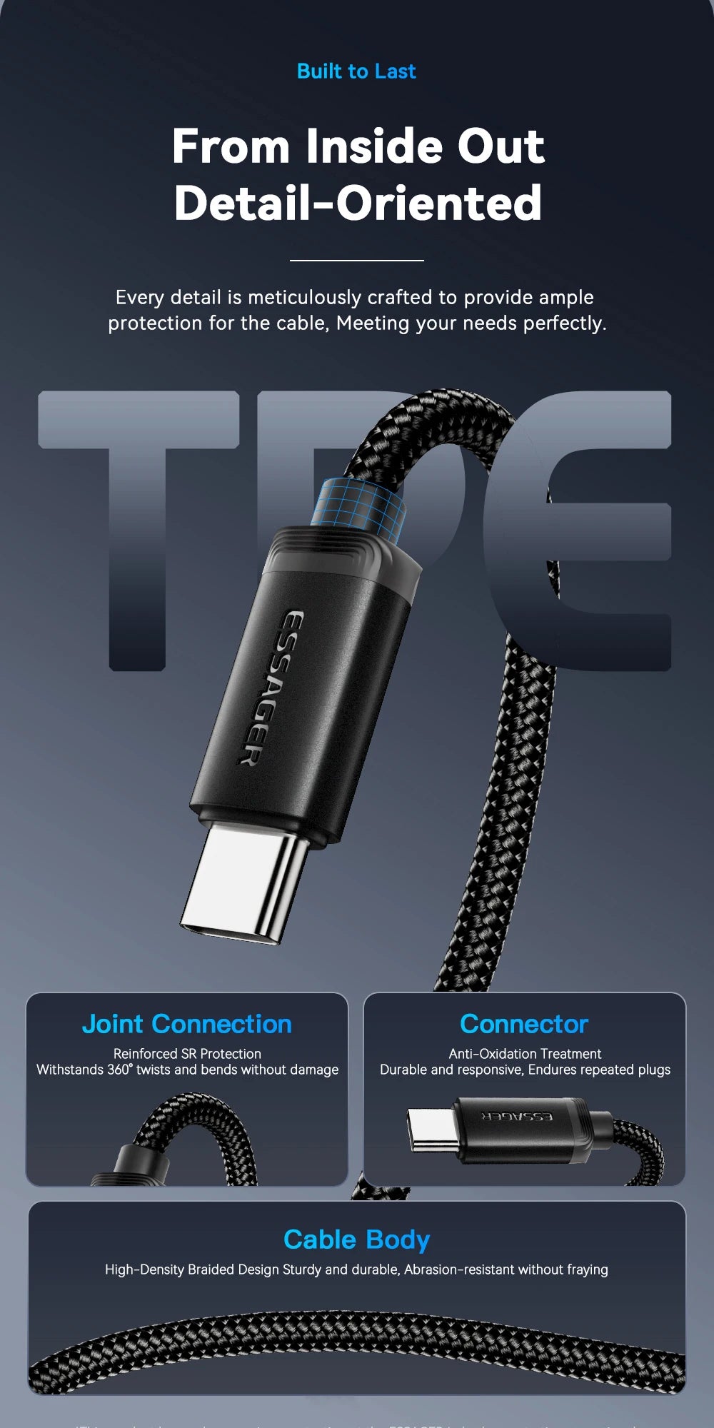 Essager 3A USB-C Fast Charging Cable for iPhone 15, Huawei, Xiaomi, Samsung