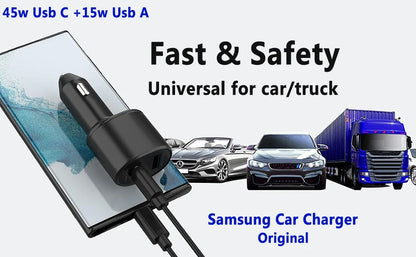 Samsung 60W Dual USB-C Car Charger | Super Fast Charger for Galaxy & Note Series