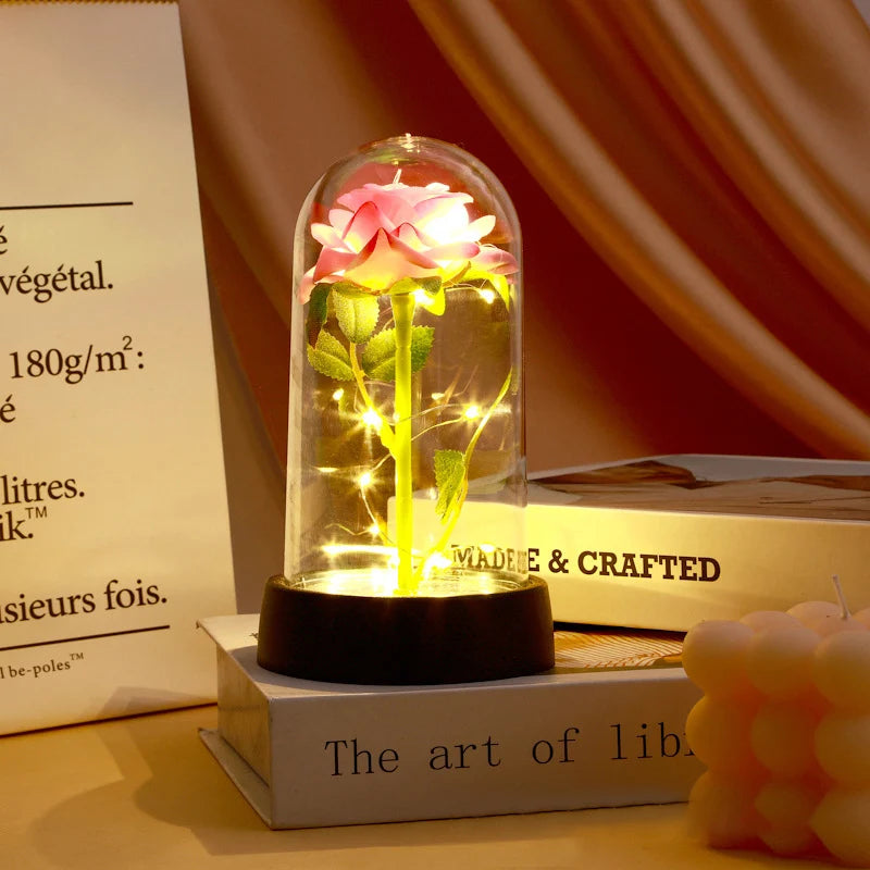 Red Rose LED Galaxy Rose – Artificial Flower in Glass Cover, Creative Gift for Valentine’s Day, Mother’s Day & Wedding Décor