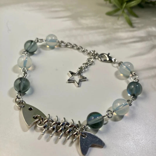 Fishbone Beads Bracelet – Cute Minimalist Star & Bead Jewelry, Unique Sealife Gift for Women