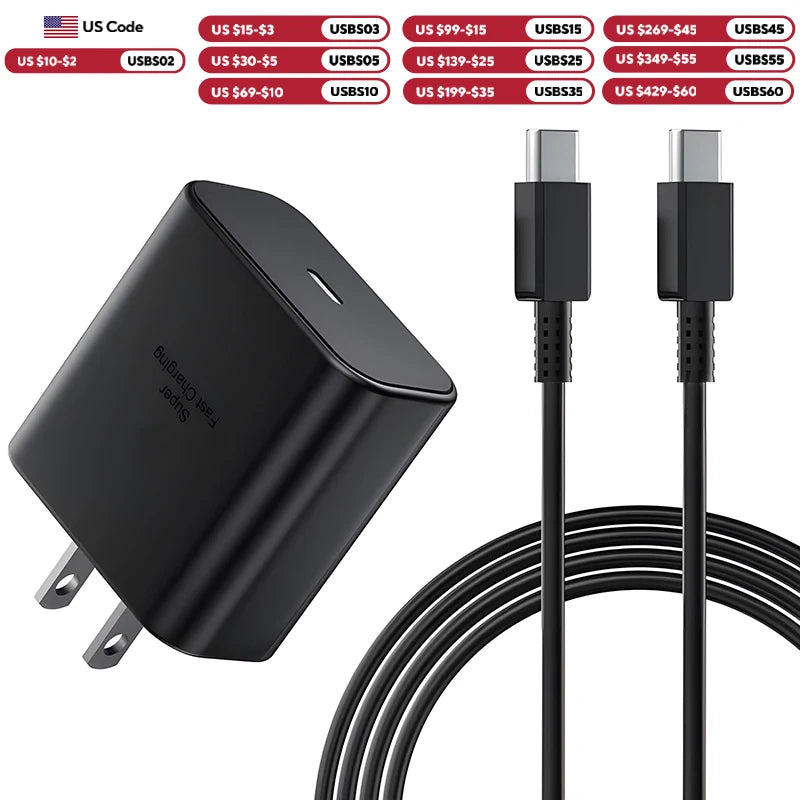 45W Super Fast USB-C Charger with Cable | For Samsung Galaxy S25/S24/S23/S22 Ultra, Note 20