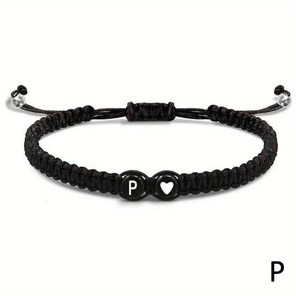 26 Letters Initial Heart Bracelet – Handmade Adjustable A-Z Name Braided Friendship Jewelry for Women & Men