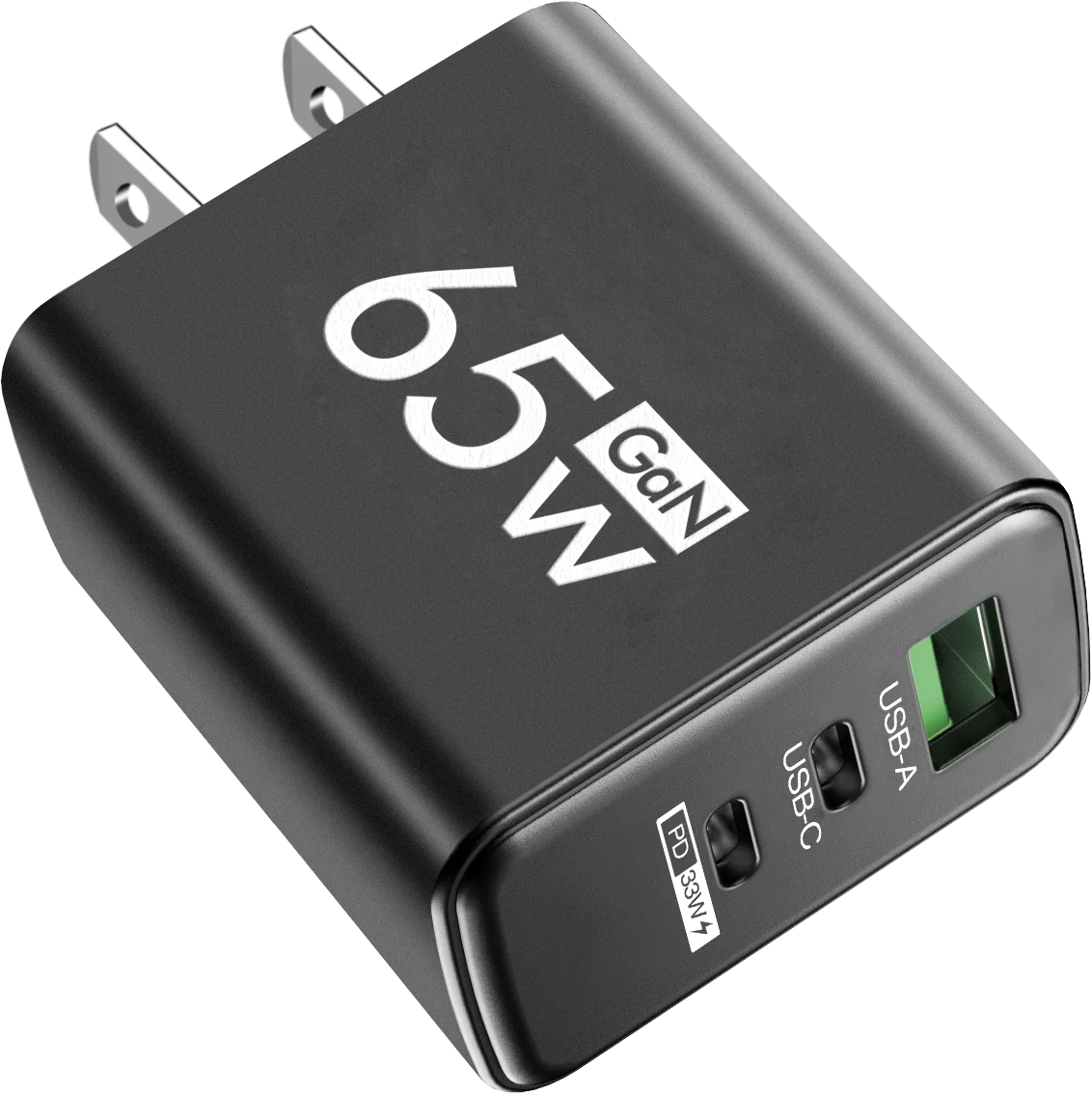 65W PD USB-C GaN Charger – iPhone 15/14, Samsung, Xiaomi, 3-Port Fast Charger