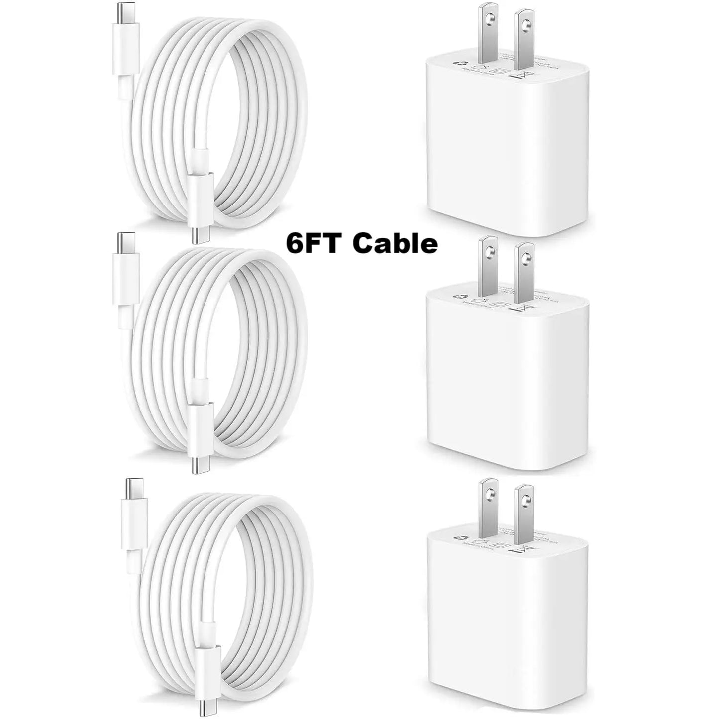 3-Pack 30W PD USB-C Fast Charger – iPhone 15 & Samsung Android