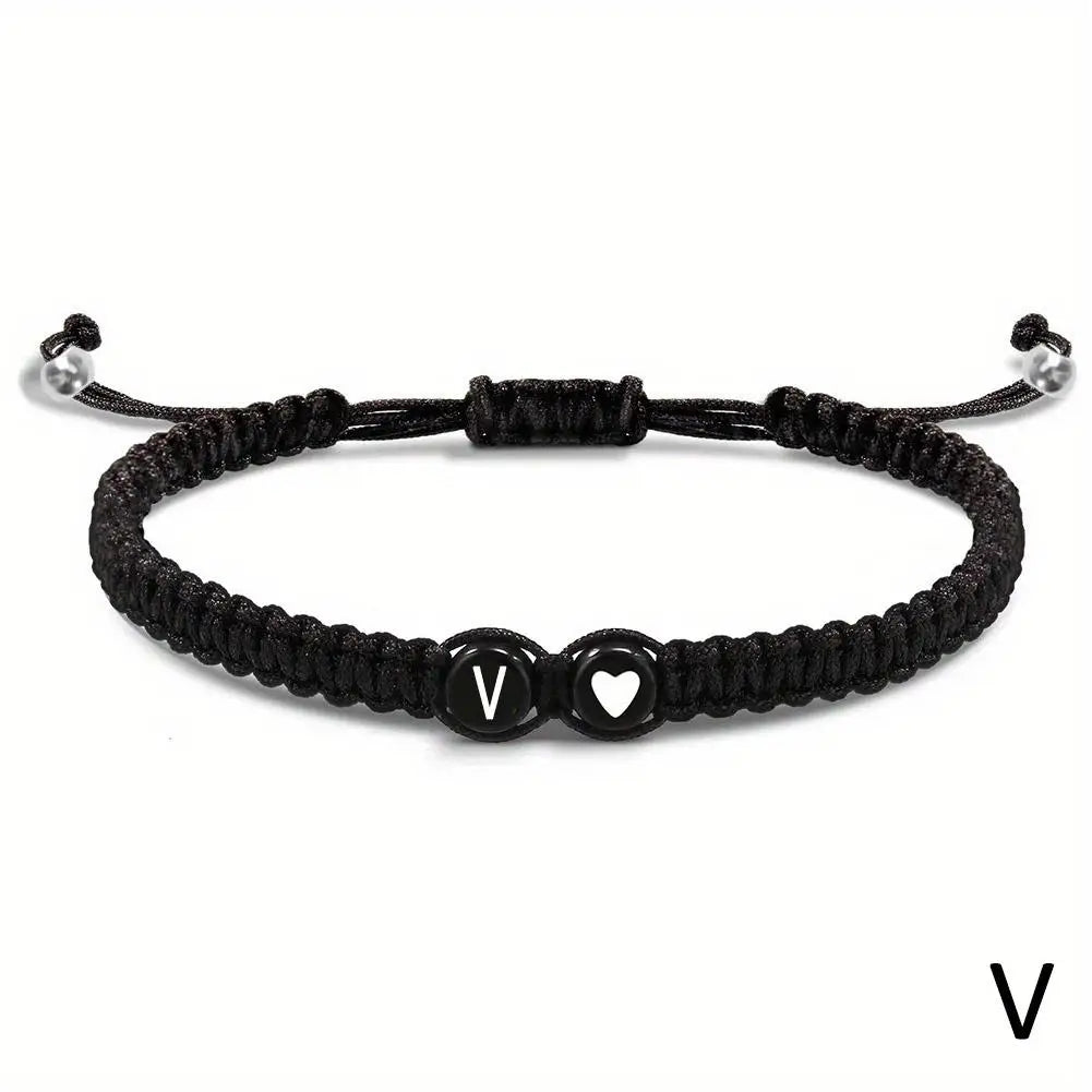 26 Letters Initial Heart Bracelet – Handmade Adjustable A-Z Name Braided Friendship Jewelry for Women & Men