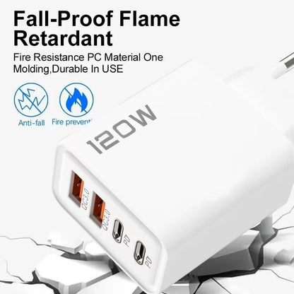 120W 4-Port USB-C Fast Charger – iPhone, Samsung, Xiaomi, Huawei