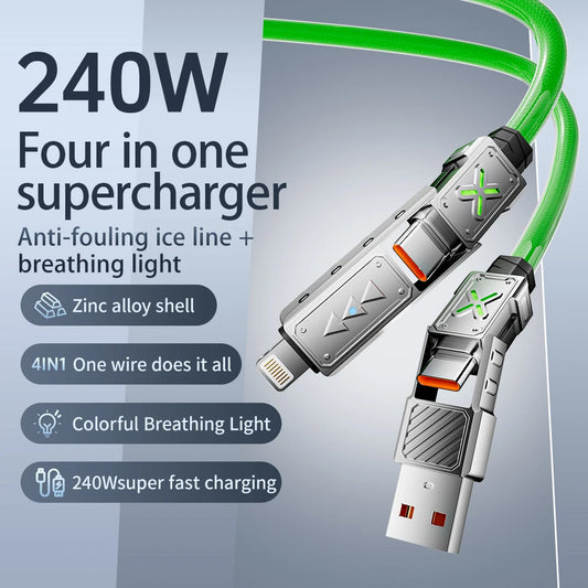 240W 4-in-1 USB-C Fast Charging Cable – iPhone, Samsung, Xiaomi