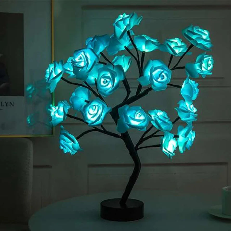 24 LED Rose Tree Night Light – USB Table Lamp for Home, Bedroom, Wedding & Holiday Decor