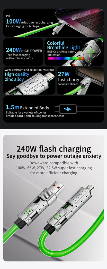 240W 4-in-1 USB-C Fast Charging Cable – iPhone, Samsung, Xiaomi
