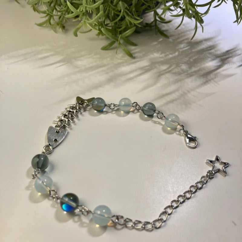 Fishbone Beads Bracelet – Cute Minimalist Star & Bead Jewelry, Unique Sealife Gift for Women