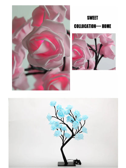 24 LED Rose Tree Night Light – USB Table Lamp for Home, Bedroom, Wedding & Holiday Decor