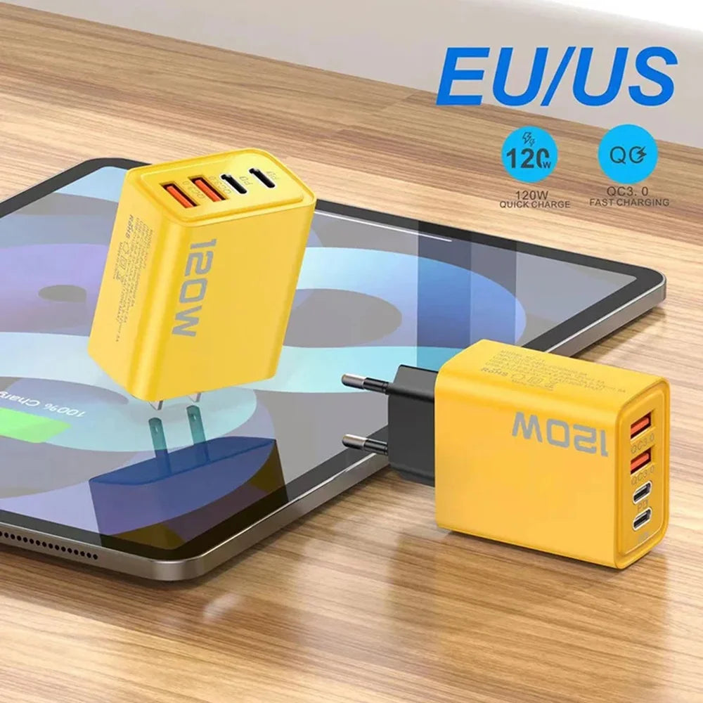 120W PD USB-C Fast Charger – iPhone 15 Pro & Samsung Quick Charge 3.0