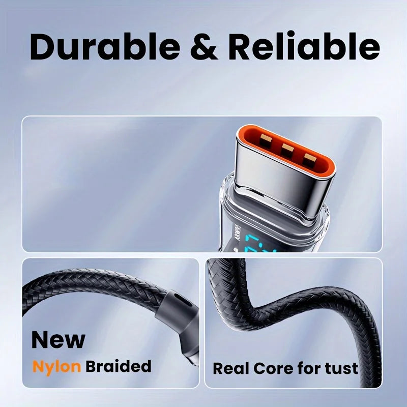 120W USB to USB-C Fast Charging Cable – Huawei, Oppo, Vivo, LED