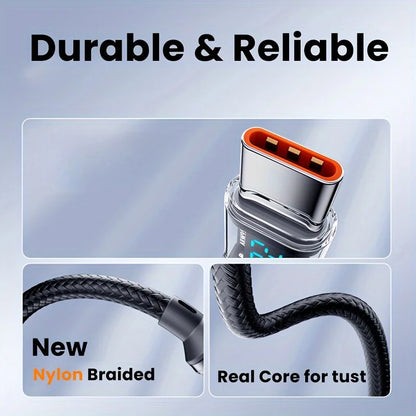 120W USB to USB-C Fast Charging Cable – Huawei, Oppo, Vivo, LED