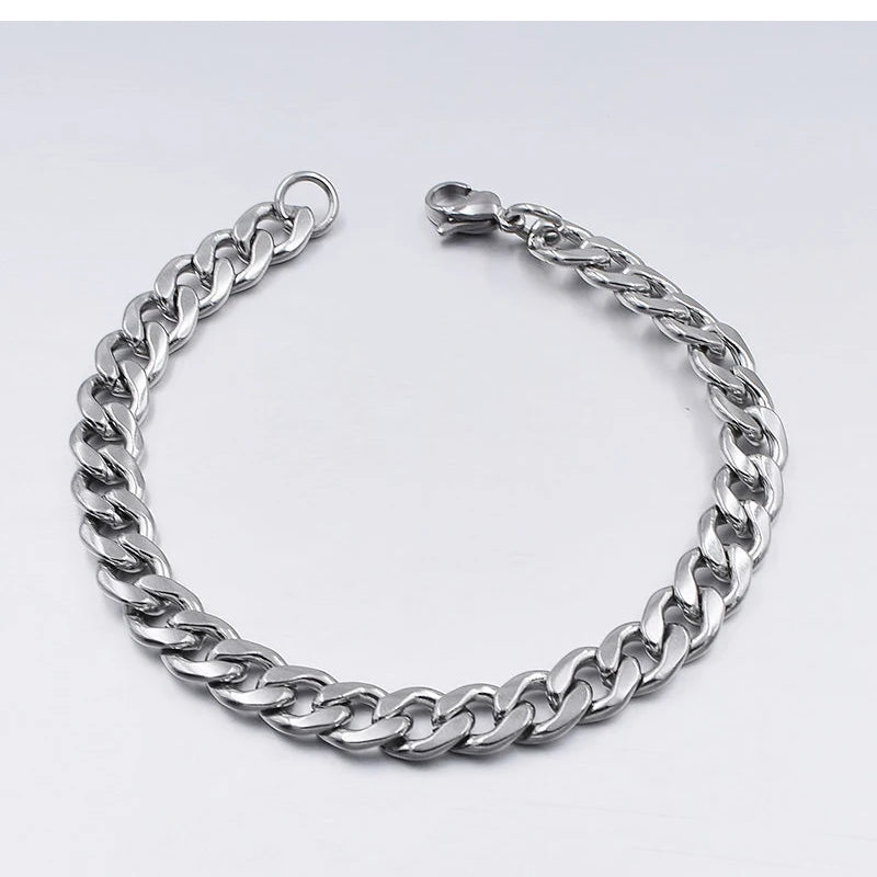 Fashion Stainless Steel Curb Cuban Chain Bracelet – Unisex Jewelry for Men & Women, Couple Wrist Gift