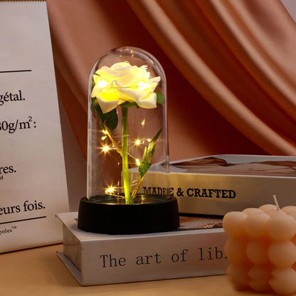 Red Rose LED Galaxy Rose – Artificial Flower in Glass Cover, Creative Gift for Valentine’s Day, Mother’s Day & Wedding Décor
