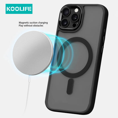 Koolife Skin-Feel Electroplated Frosted Magnetic Phone Case with Wireless Charging Pc+Tpu for iPhone  12 13 14 15 16 Pro Max