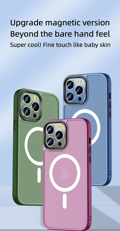 Matte Frosted Magnetic Phone Case for iPhone 15-17 Pro Max | Magsafe Wireless Charging Compatible Soft Cover