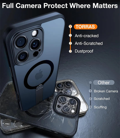 360° Hidden Metal Stand Magnetic Case for iPhone 12–16 Pro Max & Plus – MagSafe Compatible