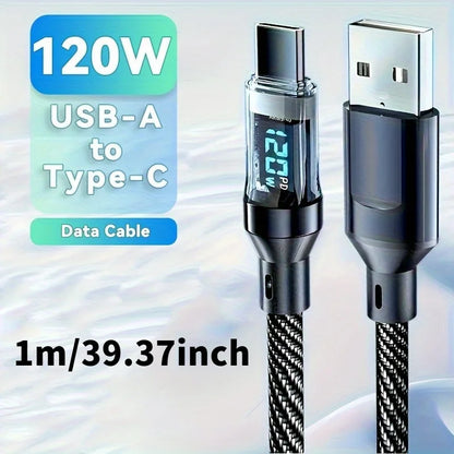 120W USB to USB-C Fast Charging Cable – Huawei, Oppo, Vivo, LED