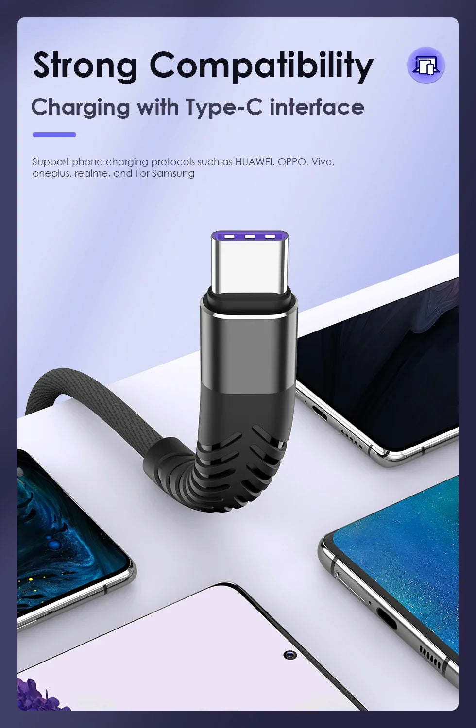 100W 7A USB-C Fast Charging Cable – iPhone, Xiaomi, Huawei, Samsung